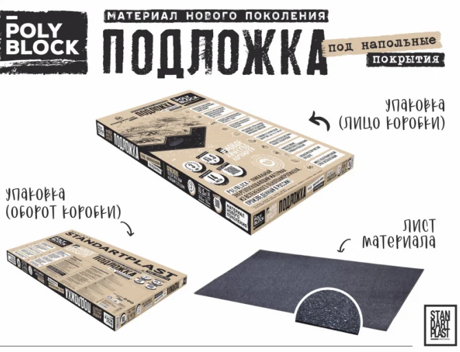 Подложка под кварц-винил (LVT, SPC, WPC) PolyBlock 1,5*750*500