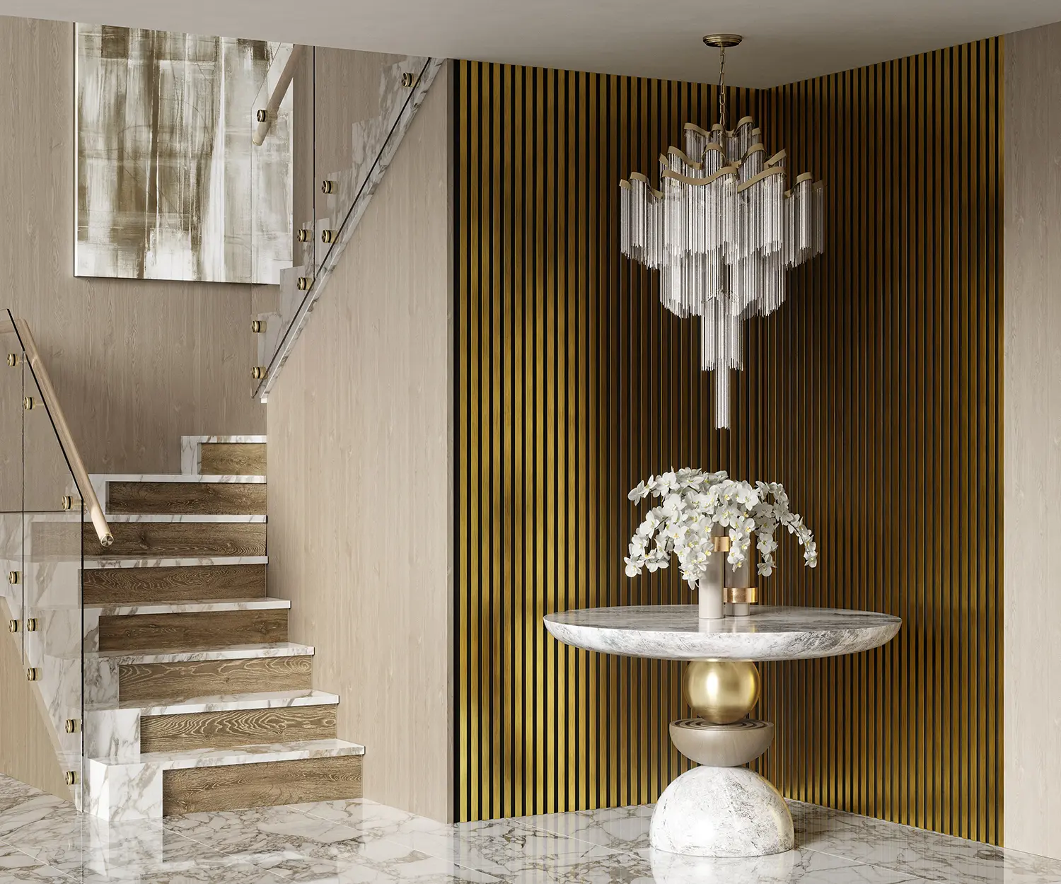 Комплект акуст.панелей, черный войлок, 3000х300х19мм, рейки ЭКОПОЛИМЕР, золото матовое/2шт., компл