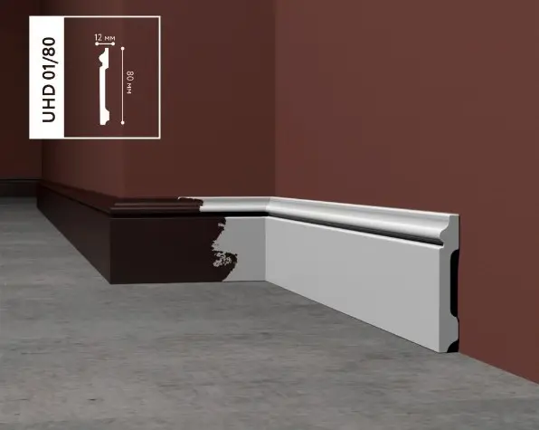 Напольный влагостойкий плинтус под покраску UHD 01/80 (2.4m)