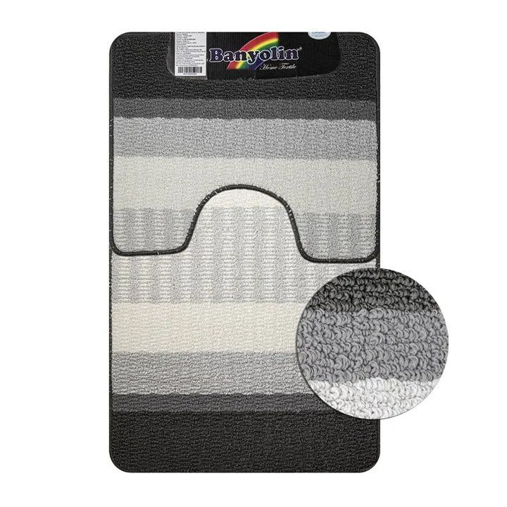 Коврик в ванную STARLOOP двойной СЕРЫЙ 550 х 900 , 550 х 450 мм 100% полиэстер , ворс 6 мм, код: 00821