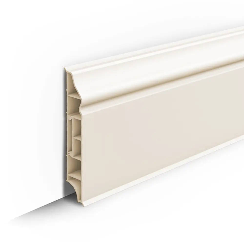 Плинтус напольный фигурный 80мм 2,2м "Идеал Дюра", 033 Кремово-белый