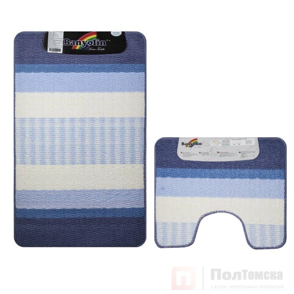 Коврик в ванную STARLOOP двойной СИНИЙ 550 х 900 , 550 х 450 мм 100% полиэстер , ворс 6 мм, код: 00822