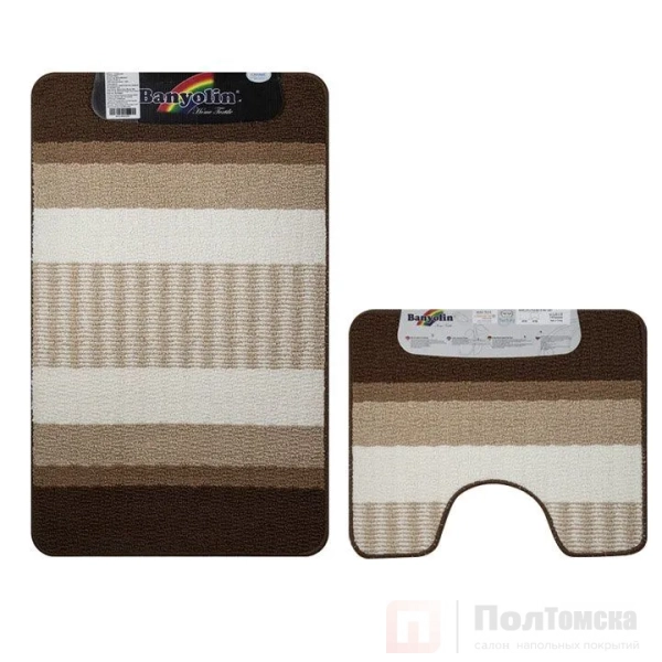 Коврик в ванную STARLOOP двойной КОРИЧНЕВЫЙ 550 х 900 , 550 х 450 мм 100% полиэстер , ворс 6 мм, код: 00823